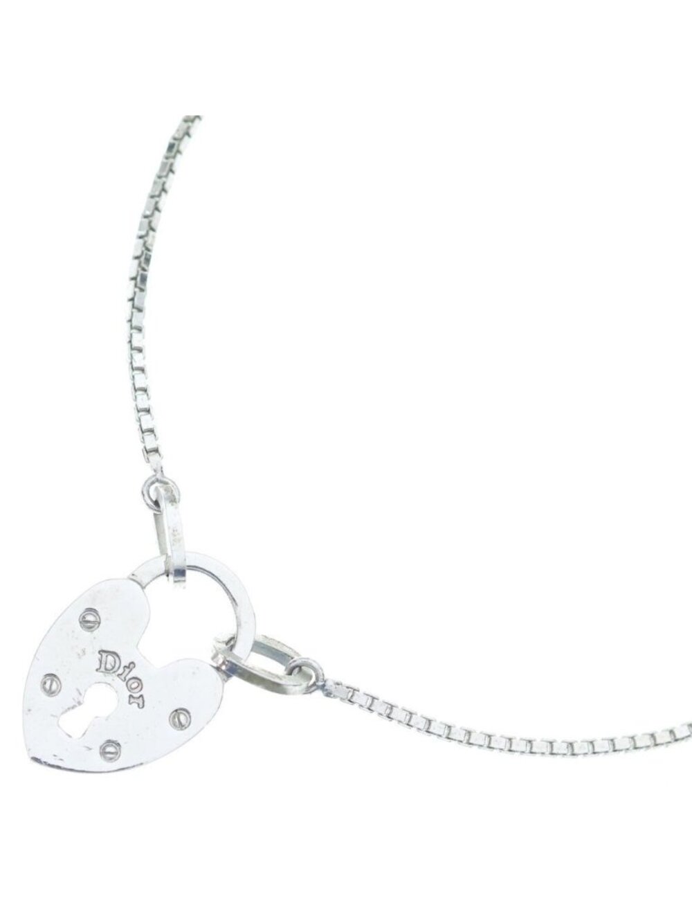 Dior Heart Padlock Pendant Chain Silver